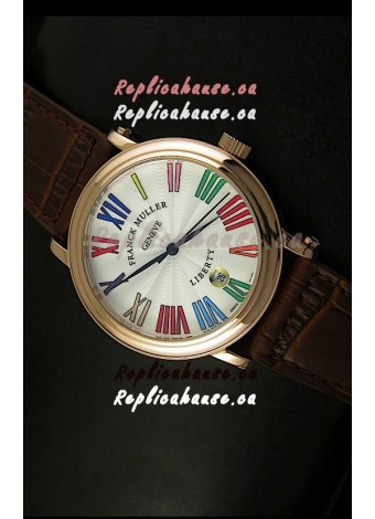 Franck Muller Master of Complications Liberty Japanese Replica Watch in Pink Gold Case