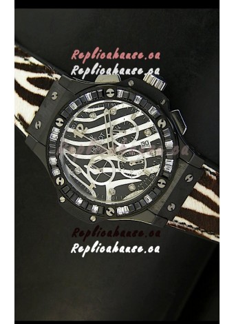 Hublot Big Bang White Zebra Bang Edition in Black PVD Case 34MM Watch