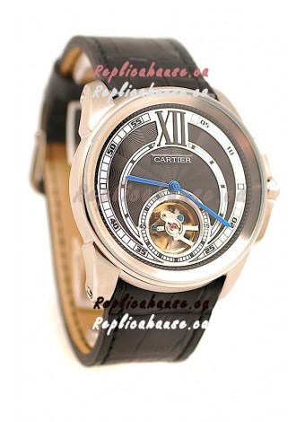 Calibre de Cartier Flying Tourbillon Japanese Replica Steel Watch 