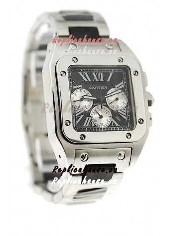 Cartier Santos 100 Japanese Replica Watch in Black Dial