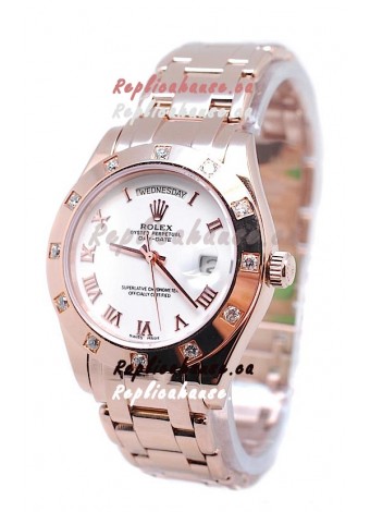 Rolex Day Date Rose Gold Japanese Replica Watch in Diamond Bezel