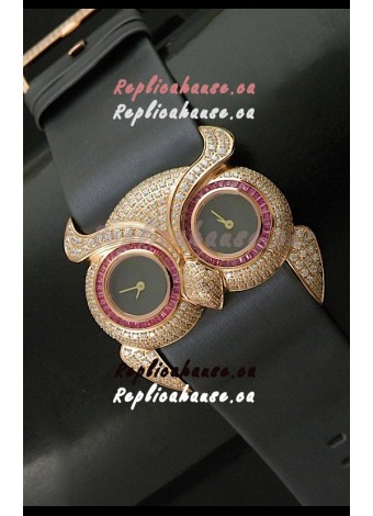Chopard Animal World Ladies Owl Black Full Diamond Watch with Gold Plating