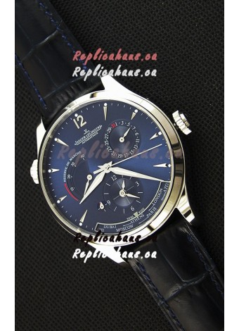 Jaeger LeCoultre Master Geographic Power Reserve Steel Case Steel Blue Dial Swiss Replica Watch 