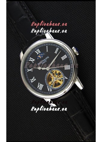 Patek Philippe Japanese MoonPhase Tourbillon Replica Watch Black Dial