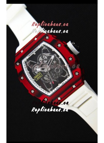 Richard Mille RM35-01 One Piece Red Forged Carbon Case Watch in White Strap