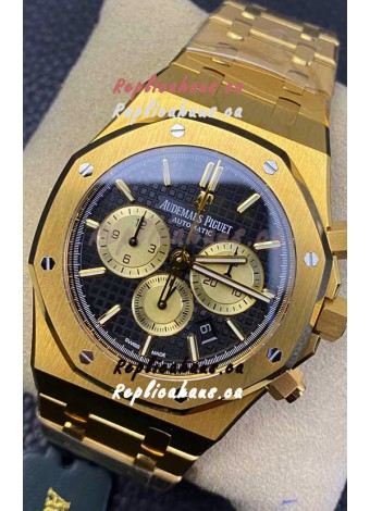 Audemars Piguet Royal Oak Chronograph Yellow Gold Black Dial Steel Strap Swiss Replica Watch