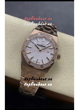 Audemars Piguet Royal Oak 33MM 904L Rose Gold White Dial 1:1 Mirror Replica Watch