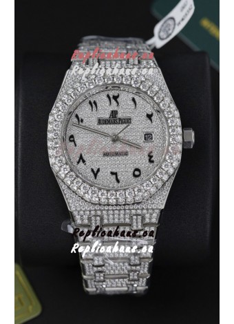 Audemars Piguet Royal Oak 15400 Iced Out Arabic Dial in Stainles Steel Casing Swiss Replica Watch