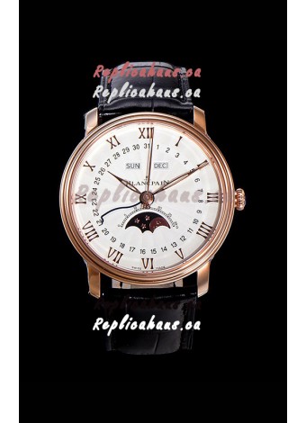 Blancpain "Villeret Quantième Complet" 904L Steel Rose Gold Watch in White Dial