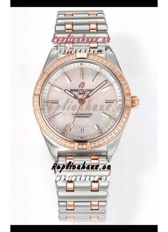 Breitling Chronomat 36MM 2 Tone Rose Gold Casing 1:1 Mirror Replica Watch Pearl Dial