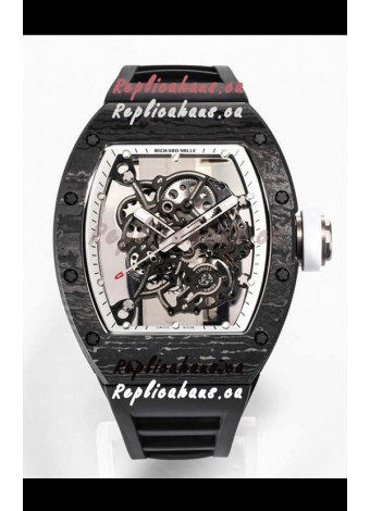 Richard Mille RM055 Black Carbon Casing 1:1 Mirror Replica Watch in Black Strap