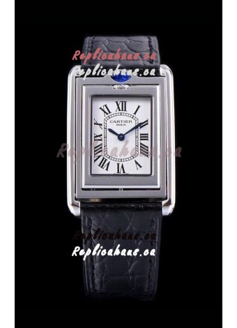 Cartier Tank Reversible Swiss Quartz Replica Watch in Steel Casing - Black Strap