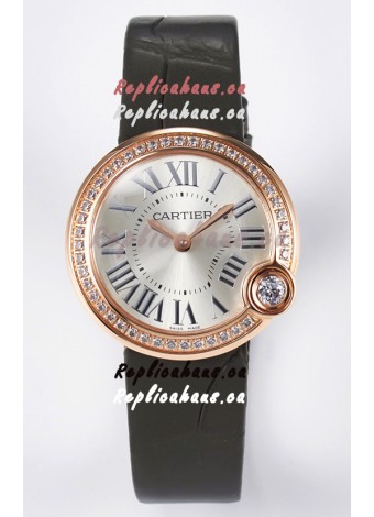 Ballon Blanc De Cartier Super Clone Watch 30MM in Rose Gold Casing Green Strap