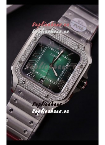 Cartier Santos De Cartier 904L Steel Green Dial Super Clone Replica 40MM Watch 