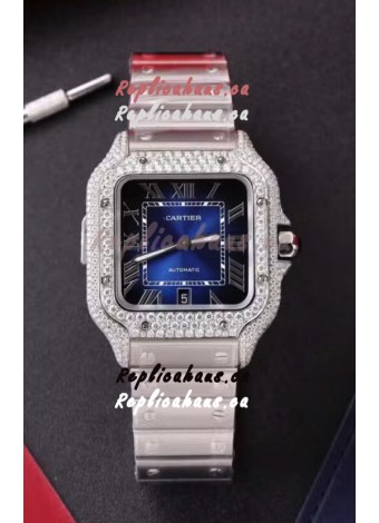 Cartier Santos De Cartier 904L Steel Blue Dial Super Clone Replica 40MM Watch 