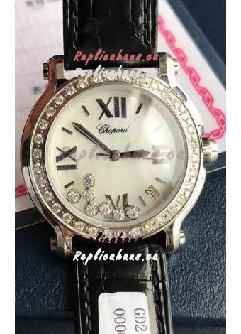 Chopard Happy Stainless Steel Swiss Quartz Watch 1:1 Mirror Replica - Genuine Diamonds 