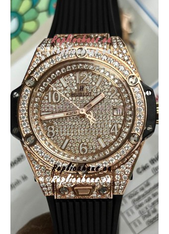 Hublot Big Bang One Click Diamonds Paved Dial Rose Gold Swiss Replica Watch 39MM