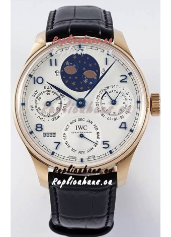 IWC Portuguese Perpetual Calendar Rose Gold Swiss Replica Watch REF. IW503302