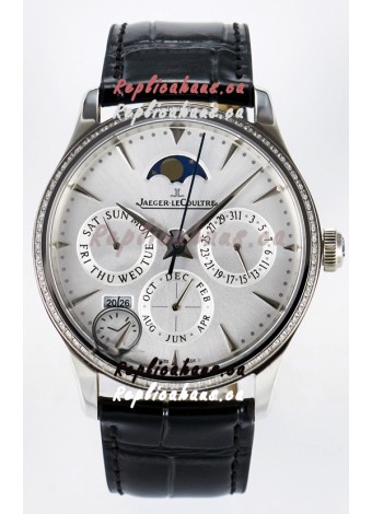 Jaeger LeCoultre Super Clone Master Ultra Thin Perpetual Calendar White Dial Diamonds Watch