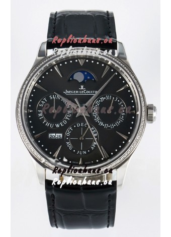 Jaeger LeCoultre Super Clone Master Ultra-Thin Perpetual Calendar Grey Dial Diamonds Watch
