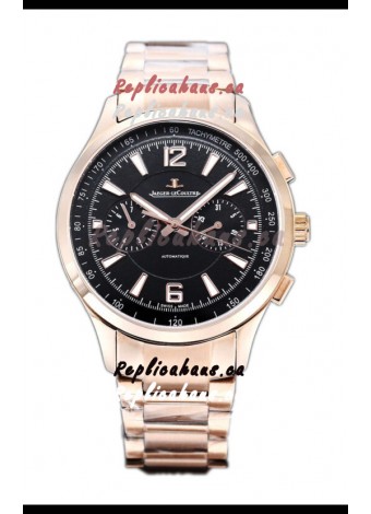 Jaeger LeCoultre Polaris Chronograph Rose Gold Casing Black Dial Swiss Replica Watch 