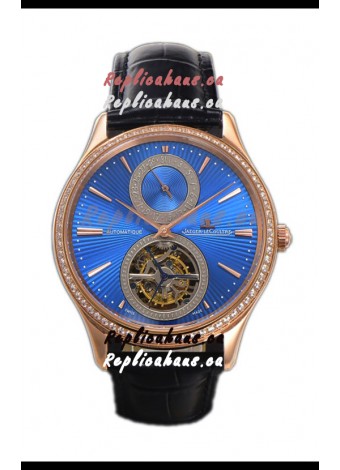 Jaeger LeCoultre Master Ultra-Thin Tourbillon Blue Dial Rose Gold Casing Watch 