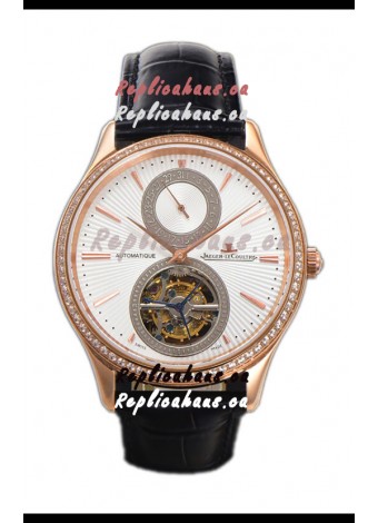 Jaeger LeCoultre Master Ultra-Thin Tourbillon White Dial Rose Gold Casing Watch 
