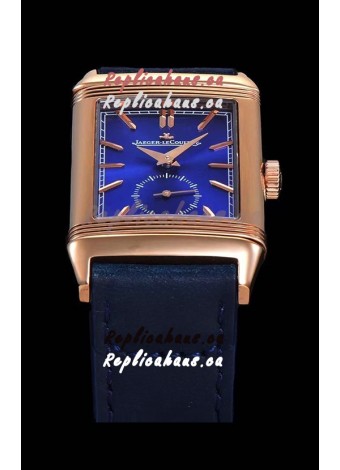 Jaeger LeCoultre Reverso Swiss Replica Watch in Rose Gold Casing - Blue Dial 