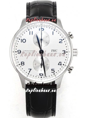 IWC Portuguese Chronograph Swiss Replica Watch in Steel Case White Dial - 1:1 Mirror Replica Edition