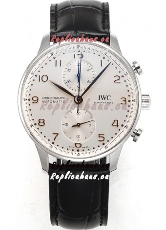 IWC Portuguese Chronograph Swiss Replica Watch in Steel Case Steel White Dial - 1:1 Mirror Replica Edition