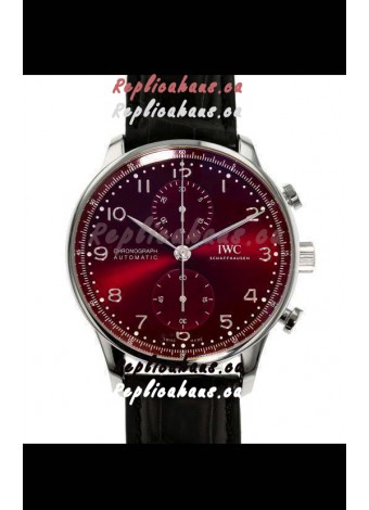 IWC Portuguese Chronograph Swiss Replica Watch in Steel Case Maroon Dial - 1:1 Mirror Replica Edition