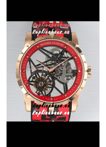 Roger Dubuis Excalibur Spider Flying Tourbillon Skeleton Rose Gold Casing 42MM 1:1 Mirror Swiss Watch