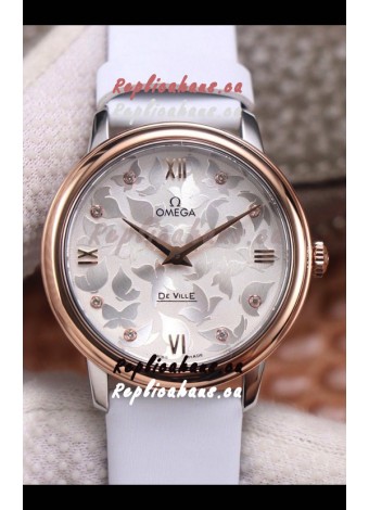 Omega De Ville Floral Dial Swiss Quartz Movement in Two Tone Casing - Steel Dial