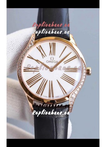 Omega De Ville Tresor Edition Swiss Quartz Watch 36MM Rose Gold Casing White Dial