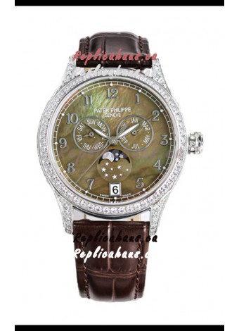 Patek Philippe Complications 4948G Annual Calendar Moonphase Pearl Dial White Gold Swiss Replica 