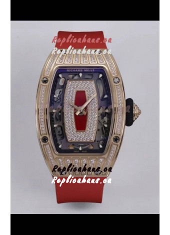 Richard Mille Super Clone RM07-01 Diamonds Paved 904L Rose Gold Casing Automatic Replica Watch