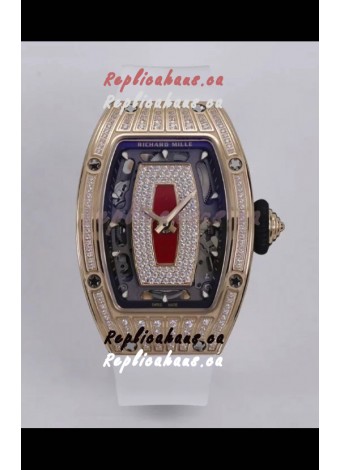 Richard Mille Super Clone RM07-01 Diamonds Paved 904L Rose Gold Casing Automatic Replica Watch
