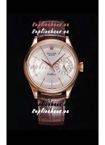 Rolex Cellini Date Ref#50515 Replica 1:1 Mirror Rose Gold 904L Steel Watch White Dial