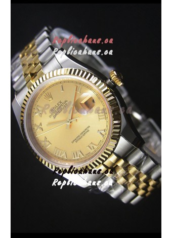 Rolex Datejust Replica Japanese Watch - Two Tone Plating with Gold Dial in 36MM Casing