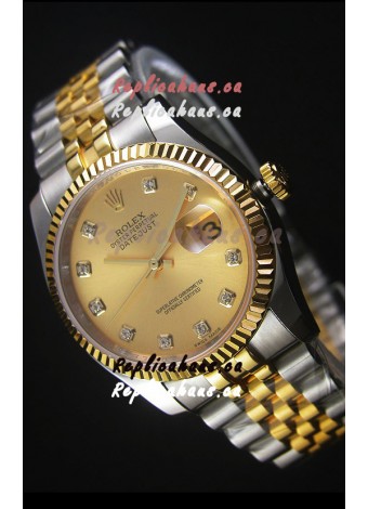 Rolex Datejust Replica Japanese Watch - Two Tone Plating with Gold Dial in 36MM Casing