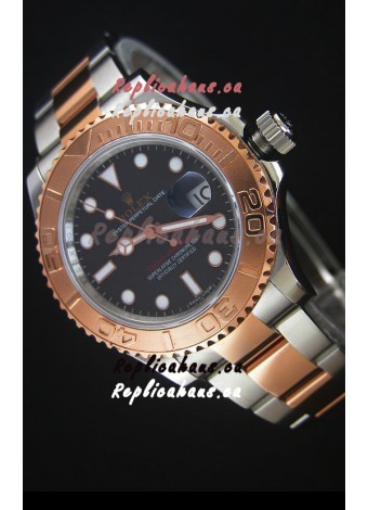 Rolex Yachtmaster Japanese Replica in Two Tone Rose Gold Casing Brown Dial - 40MM
