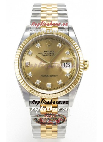 Rolex Super Clone Datejust ETA 3235 Movement 36MM Two Tone Yellow Gold Swiss Gold Dial