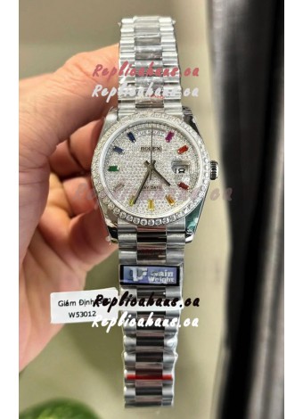 Rolex Day Date Super Clone White Gold Plated Custom Modified Diamonds Paved Watch 