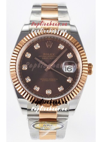 Rolex Super Clone Datejust ETA 3235 Movement 41MM Two Tone Rose Gold Plating Brown Dial Watch
