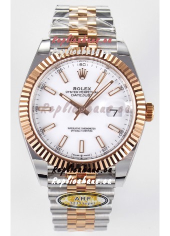 Rolex Super Clone Datejust ETA 3235 Movement 41MM Two Tone Rose Gold Plating White Dial Watch