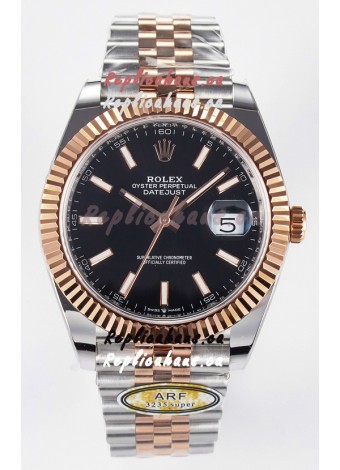 Rolex Super Clone Datejust ETA 3235 Movement 41MM Two Tone Rose Gold Plating Black Dial Watch