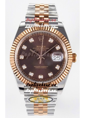 Rolex Super Clone Datejust ETA 3235 Movement 41MM Two Tone Rose Gold Plating Brown Dial Watch