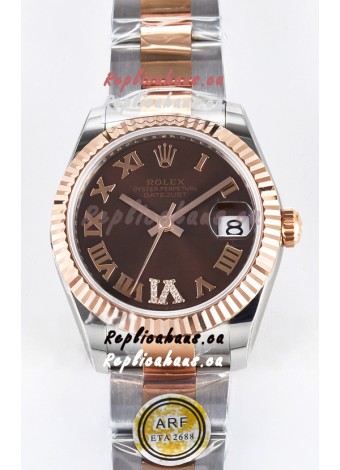 Rolex Super Clone Datejust ETA 2688 Movement 31MM Two Tone Rose Gold Swiss Brown Dial