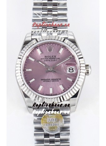 Rolex Super Clone Datejust ETA 2688 Movement 31MM Stainless Steel Pink Dial Watch 