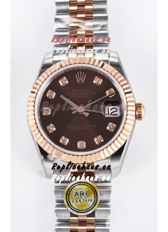 Rolex Super Clone Datejust ETA 2688 Movement 31MM Two Tone Rose Gold Swiss Brown Dial